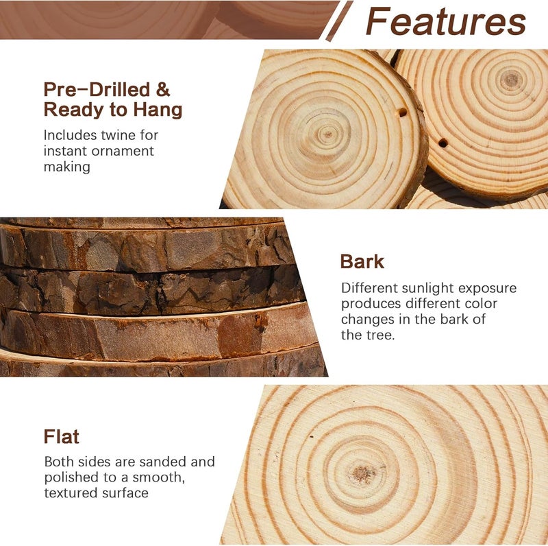 Collabell Christmas Ornament Craft Kit - 20Pcs Natural Round Wood Slices with Painting Supplies for Family, Make Your Own Wood Xmas Tree Decorations, DIY Homemade Wooden Ornaments & Holiday Decor - Image 3
